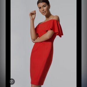 NWT Carbon 38 Red Off the Shoulder Ruffle Dress